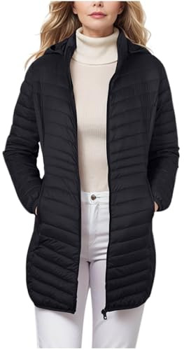 Mrat Lightweight Down Jacket for Women Ladies Puffer Jacket with Detachable Hood Longline Winter Warm Coat Outdoor Windproof Jackets Water-Resistant Insulated Travel Adjustable Packable