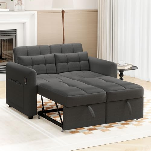Zubaliya Canapé Convertible avec USB,canapé 2 Places,canapé lit gigogne 3 en 1 avec Dossier réglable,Poches d'accoudoirs et oreillers,Convient pour Le Salon,la Chambre,l'appartement (Gray)