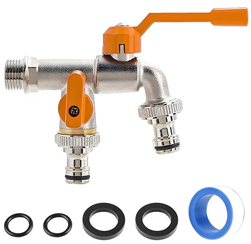 Robinet Double Sortie, Robinet Jardin Exterieur Pour Jardin, Machine à Laver, Baril De Pluie