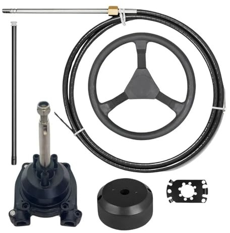 HLTesy Kit de Sistema de dirección de turbina mecánica Universal for Motor fueraborda Marino. Incluye dirección + Deflector.(10FT)