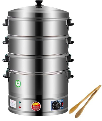 Vaporiera elettrica a 3 ripiani, in acciaio inox, termostaticamente, riscaldamento automatico, perfetto per cucinare la colazione