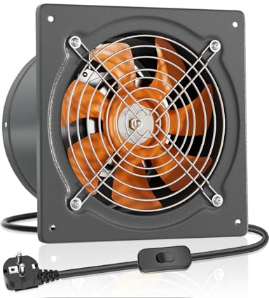 HG Power Abluftventilator 250 mm, Badlüfter 1680 m³/h mit Rücklaufklappe Leistungsstarke Metall Wandventilator mit EU-Stecker für Küche Badezimmer Werkstatt Garage Untergeschoss, Grau