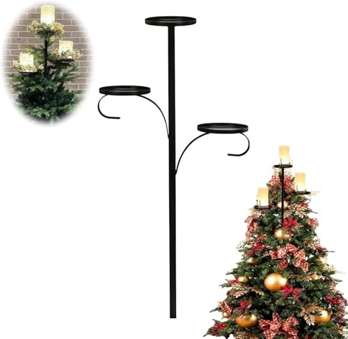 Triple Tree Topper Shelf for Christmas Tree, Black Triple Trees Topper Candelabra, Candle Holder For Trees for Holiday, Indoor & Outdoor Decor (90cm/35.43 in)