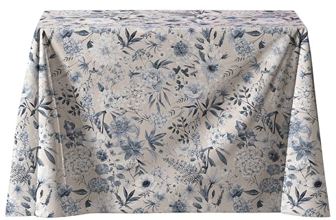 LaFábricadelasTelas -Falda,Ropa de Mesa Camilla Rectangular Primavera Otoño Loneta Estampada Flores algodón, Faldón Faldilla enagüilla. (60x110cm, 70x120cm) (Gris-Azulado, Rectangular 70x120 cm)