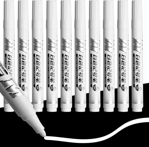 sukevitor 10 Park White Paint Marker Pen, White Acrylic Paint Pens Extra-fine Tip, Water-based, Multi-surface for Rock, Glass, Wood, Metal, Canvas