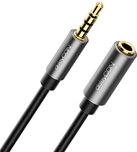 deleyCON 1,5m Extensión Headset CTIA 4 Polos TRRS Micrófono 3,5mm Jack Cable Prolongador Auriculares AUX Conector Metálico Estéreo Audio PC Móvil Smartphone Tablet HiFi Receptor