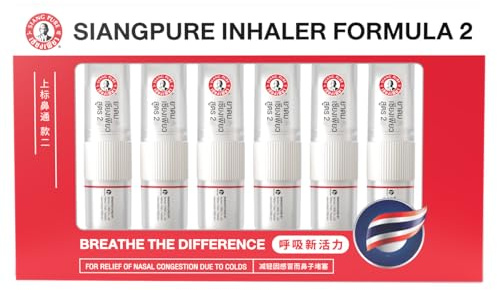 Siang Pure Aromatherapy Nasal Inhaler - Cooling Menthol, Peppermint and Eucalyptus Oil - Allergy, Congestion & Sinus Relief (6 Pack)