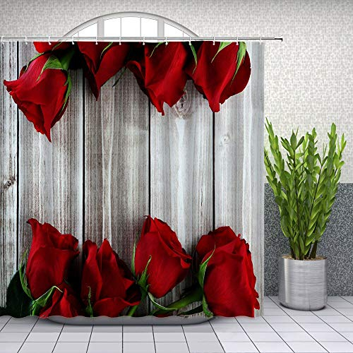 XCBN Rote Rose Blume Duschvorhang Set Valentinstag Paar Blütenblatt Badezimmer Dekoration Haushalt Badewanne Vorhang A4 150x200cm