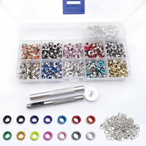 Kit de Ojales, 500 Sets 5mm Kit Herramienta Ojetes, 10 Colores Ojetes Metalicos con Herramienta de Ajuste de 3 Ojales para Zapatos, Ropa, Bolso, Lienzo, Manualidades de Bricolaje - Estilo C