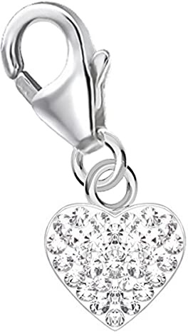 Goldene Hufeisen mini klein Herz Karabiner Charm Anhänger für Bettelarmband aus 925 Sterling-Silber mit Zirkonia