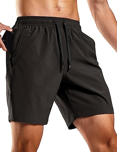 MIER Men's Running Shorts for Men Workout Active Gym - Dry Fit Athletic Shorts with Pocket, No Liner, Black, L