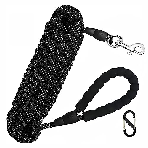 Longe pour Chien, 1,2M/ 1,5M/ 2M/ 3M/ 5M/ 10M/ 20M/ 30M Laisse de Dressage pour Chien, Long Laisse avec Poignée Rembourrée pour Petits, Moyens et Grands Chiens