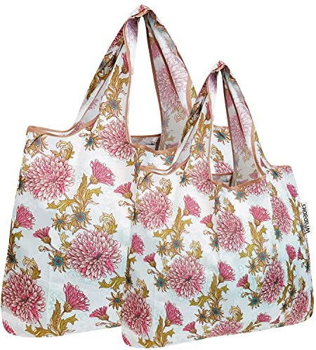 allydrew Große und kleine faltbare Nylon-Tragetasche, Set mit 2 Vintage-Chrysanthemen, Large & Small, Große und kleine faltbare Nylon-Tragetasche