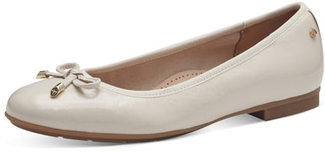 Tamaris Comfort Ballerines Femme Cuir avec nœud, Creme Patent, 38 EU