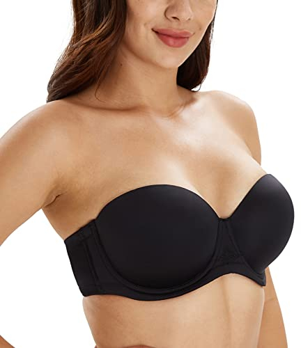 Lemorosy Damen Trägerloser BH Vollschalen Bügel Abnehmbare Träger Große Größen Multiway Minimizer BH Roter Teppich(95D,Schwarz)