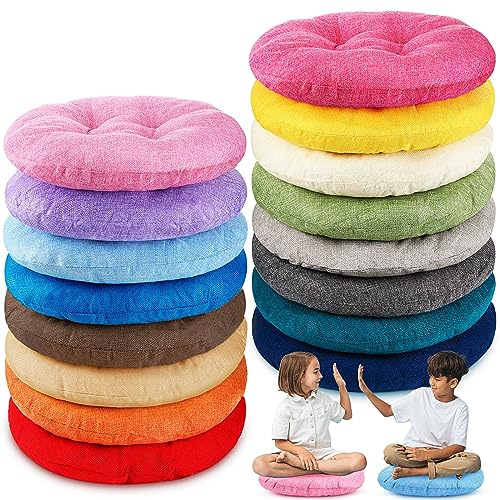 Fumete 16 Pcs 16 Inch Round Floor Cushions for Kids and Toddlers, Flexible Seating Classroom Furniture Floor Pillow for Home, Daycare, Preschool, Yoga and Meditation (Novel)