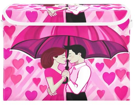 JUMBEAR Contenitori pieghevoli per San Valentino, coppie, con coperchio, in tessuto, per camera da letto, ufficio