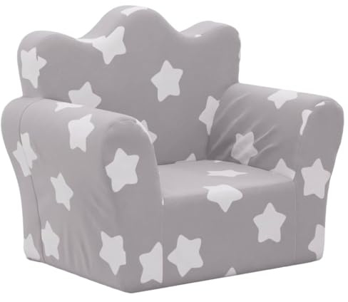 vidaXL Sofá para Niños, Sillón con Reposabrazos, Mini Sofá Infantil, Asiento Sofá para Dormitorio Sala de Juegos, Felpa Suave Gris Claro con Estrellas