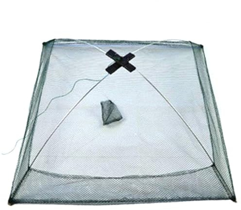 Mwqpgyh 60 x 60 cm con borde, avellanador de peces con borde antivuelo, trampa para cebo para peces con protección contra escape y sistema de cierre rápido, olla plegable para camarones, olla de pesca