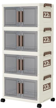 BLACKSPACE Einfach zu montierender Kunststoff-Aufbewahrungsschrank, 4 Ebenen mit insgesamt 88L Fassungsvermögen (Doppeltüren Grau)