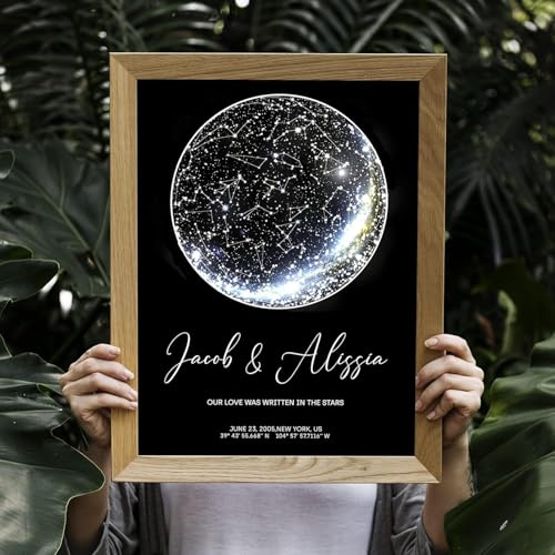 Stampa su tela con mappa stellare, poster personalizzato, mappa stellare con cornici, mappa delle costellazioni, nascite, matrimonio, coppia, anniversario, poster e stampe, regalo personalizzato (A4