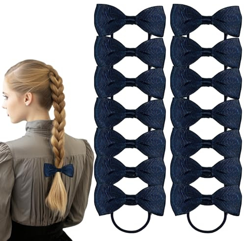 Bliceon 20 Pcs Navy Blue Hair Accessories Set - Girls' Bobbles, Bows, School Bands, Navy Blue Ribbon Headbands, Clips, Elastic Hairbands, and Braids - for Kids and Women