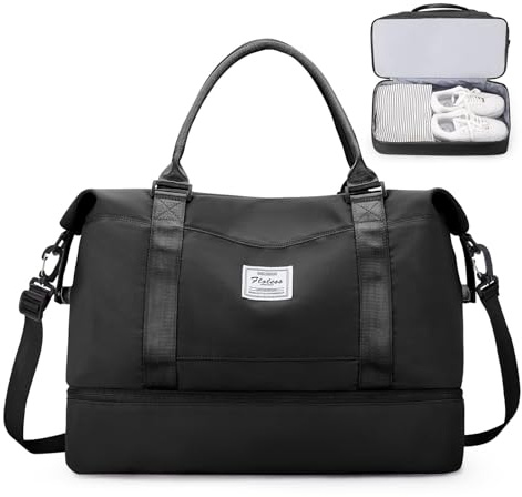 Sac de Voyage 45x36x20 pour Easyjet,Bagage à Main Léger, Sac fourre-Tout de Sport Imperméable pour Week-End avec Compartiment à Chaussures pour Travel Gym Danse,A02-Noir