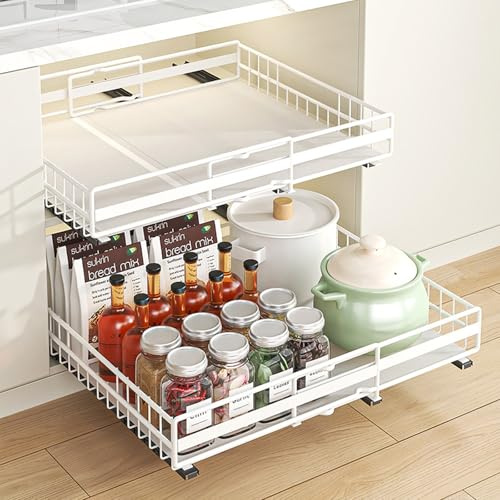 IVTUVTI 2 pack Organisateur de l'armoire de tirage extensible, organisateur de l'armoire à glissement télescopique pour cuisine, organisateur d'armoire de largeur réglable (blanc)