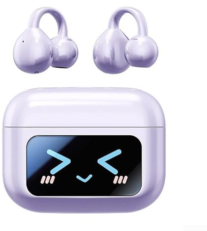 Hasaller Auriculares de conducción ósea M100 Auriculares inalámbricos de conducción ósea con clip, auriculares Bluetooth 5.4, cancelación de ruido, auriculares abiertos con pantalla LCD (morado)