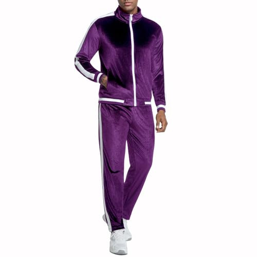 ANOTWENER Men's 2 Piece Tracksuits Velour Sweatsuits Athletic Fit Velvet Outfit Jogging Full Zip Jacket Pants Set