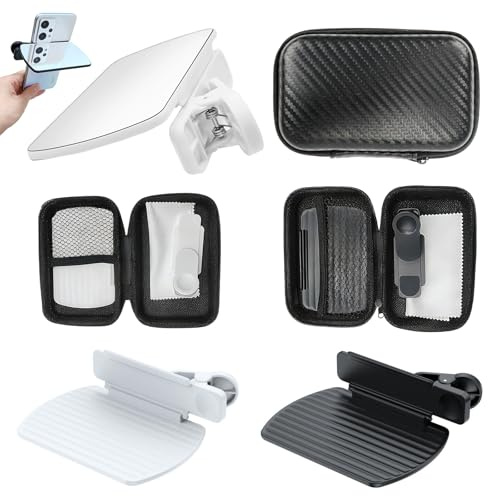 Feirdhoo 2 stycken reflektionsspeglar, vit och svart spegel för mobiltelefon kamera, mobiltelefon reflektionskamera-spegel för kreativ fotografering och på vägen lätt och bärbar rengöringsduk