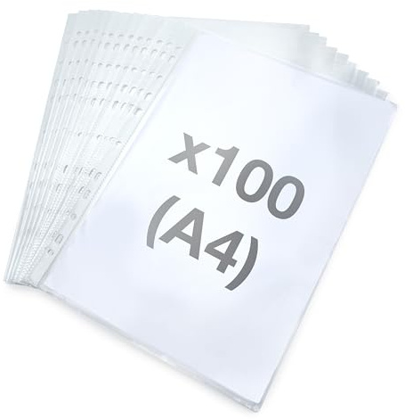 Rapesco 1830 ECO Hålad Plastficka, A4, Transparent, Klar, 100 Pack