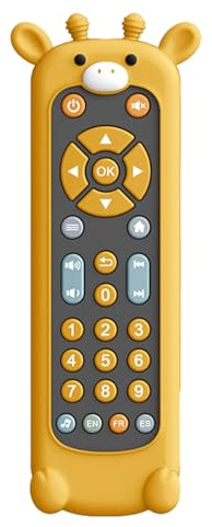 Mando a distancia de juguete de silicona – Mando a distancia de juego realista, juguete con forma de animal lindo 8,5 x 2 x 17 cm | Mando TV en 3 idiomas (inglés, español y francés), con sonidos, para