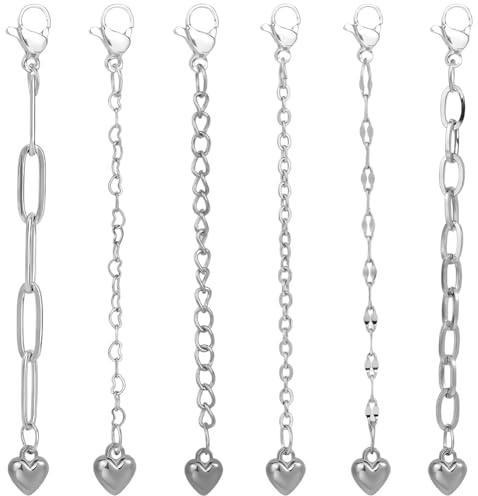 BEAMARKER 1 låda 6 stycken silverhalsband, kedjeförlängare, smycken, ändkedja med hummerlås, hjärta 304 rostfritt stål, estetik, vintage, förbindelsestift för halsband, armband, smycken, gör-det-själv