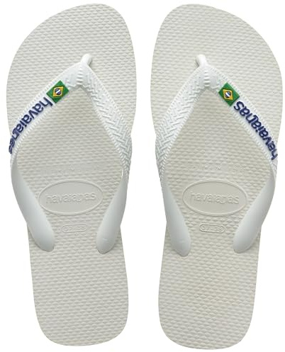 Havaianas - Brasil Logo, Iconic, Comfortable and Durable Flip-Flops, Straps with Brazilian Flag and Non-Slip Sole with Colourful Stripes, Adults Unisex, White, 4.5/5
