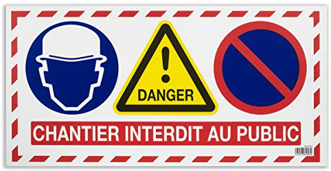 Vinmer 384003 Panneau de signalisation Chantier interdit au public 4 panneaux-en-1 800 x 400 mm