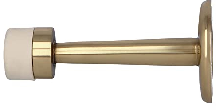 Amig - Wandtürstopper für Durchgang | Durchmesser 19 x 75 mm | Messing | Polierte Oberfläche | Weisses Gummi | Wandmontage | Inklusive Schrauben für die Montage