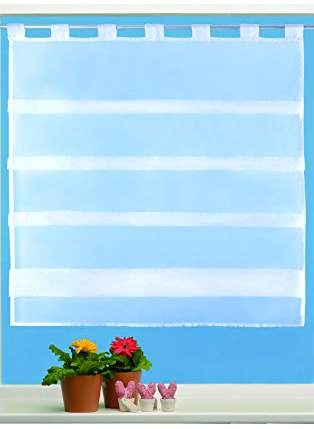 KAMACA Cafehausgardine mit Raffoptik Sunny Day weißes Voile lichtdurchlässige Scheibengardine mit 4 Falten halbtransparent Bistrogardine Küche (Faltengardine 100 x 110 cm)