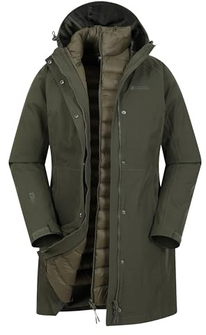 Mountain Warehouse Alaskan Womens 3 In 1 Long Jacket - Waterproof, Breathable, Adjustable Raincoat, Detachable Inner Coat & Taped Seams - Spring Summer, Outdoors Khaki Women's Size 18