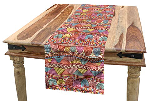 ABAKUHAUS asiatisch Tischläufer, Bunte Kunst, Esszimmer Küche Rechteckiger Dekorativer Tischläufer, 40 x 180 cm, Pink Rot