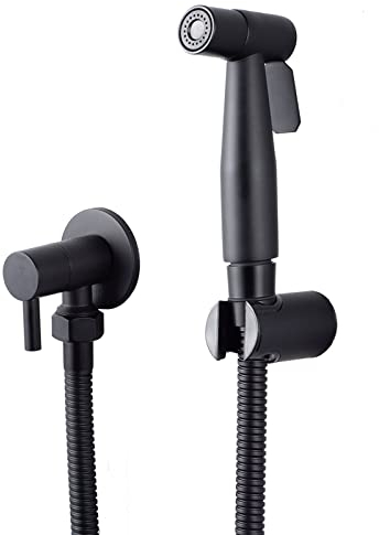 LOSCHEN Stainless Steel Bidet Sprayer Kit for Toilet, Hand Held Shower Sprayer Shattaf Toilet Attachment for Pet Bath/Personal Hygiene/Bathroom, Easy to Install (Black)