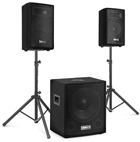 Vonyx VX1015BT Mobile PA Anlage Komplettset, PA Anlage Aktiv mit Bluetooth Komplettset, 1000 Watt DJ Boxen, PA Lautsprecher Beschallungsanlage, 2X Top-Speaker, 1x Subwoofer, Kabel, Stativen, Tasche
