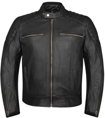 XAVIA MISANO Giacca Da Moto Da Uomo - Giacca Da Motociclista In Pelle Leggera E Traspirante Con Protezioni Di Livello 2 Certificate CE (XXL, Nero)