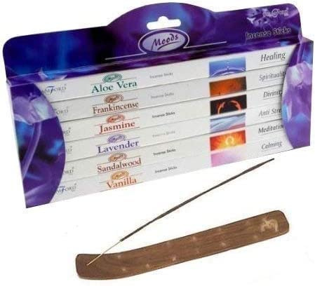 Stamford Lot de 6 bâtons d'encens Moods avec porte-encens en bois