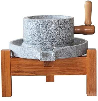 NUNETH Molino de Piedra Molino Manual de Granito Molino de Piedra, Antiguo Molino de Piedra para Cereales/Especias/Leche de Soja/Hierbas/Bayas de Trigo, Pulido a Mano Molino Casero Húmedo y Seco (Si