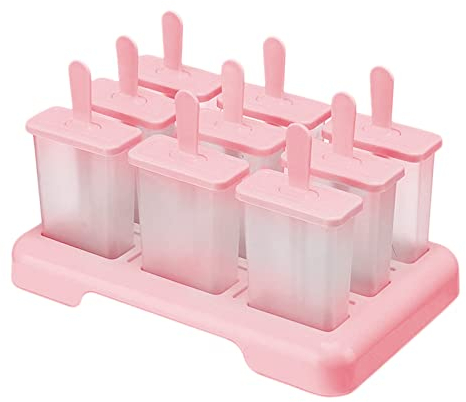 Lot de 9 moules à glace circulaires en silicone avec couvercle et plateau à faire soi-même pour cuisine, salle à manger, bar, sucettes glacées en silicone (rose, taille unique)