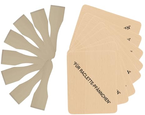 teemando® Raclette-Set: 8 X Untersetzer mit Aufdruck, 10 cm, + 8 X Raclette-Schaber für Raclette-Pfännchen