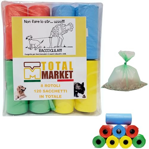 TM Hundekackbeutel, 8 Rollen, 120 biologisch abbaubare Hundekotbeutel, auslaufsicher, Hundebeutel aus Polyethylen (8 Rollen, 15 pro Rolle)