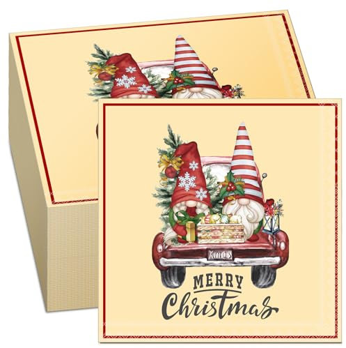 Tenare 100 Stück 33 x 33 cm Merry Christmas Servietten Blumen Dekorative Weihnachten Papierservietten Einweg Weihnachtsservietten für Urlaub Party Restaurant Küche Ornamente Dekoration (Zwerg Stil)
