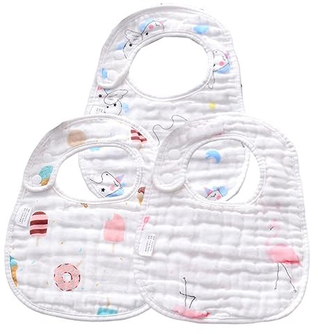 Beatifufu 1satz Förmiges Lätzchen Set Lagigem Baumwollstoff Im Bunten Design Pegasus Eiscreme Flamingo Für Kleinkinder Mit Druckknopf Schnelltrocknend Und Praktisch Zum Füttern